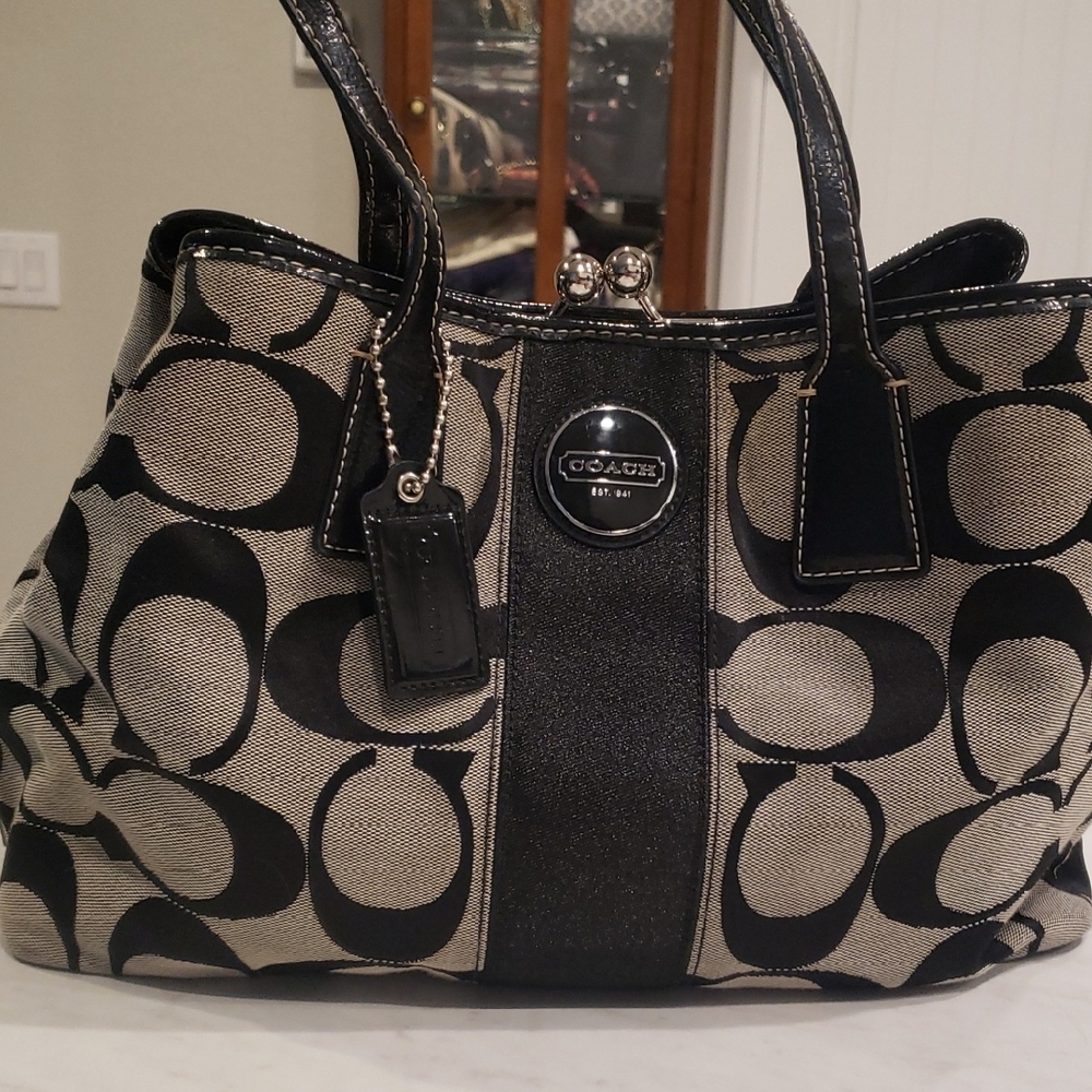 Coach Black and Gray Signature Shoulder Bag
